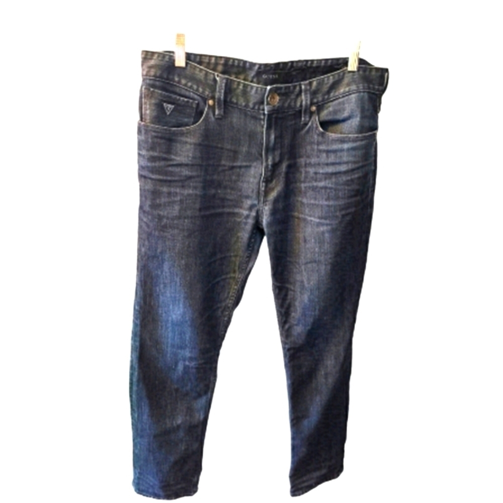 GUESS Men's Slim Straight Dark Wash Distressed Jeans Size 34
